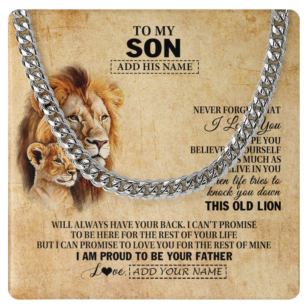 Cuban Link Chain Necklace Stainless Steel | 1 | Personalized To My Son Gifts From Dad Father Lion Necklace I Love You Son Birthday Gifts From Dad Graduation Christmas Customized Gift Box Message Card | siriusteestore.myshopify