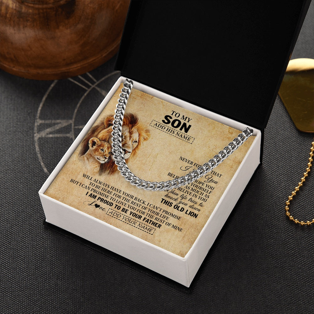 Cuban Link Chain Necklace Stainless Steel | 2 | Personalized To My Son Gifts From Dad Father Lion Necklace I Love You Son Birthday Gifts From Dad Graduation Christmas Customized Gift Box Message Card | siriusteestore.myshopify
