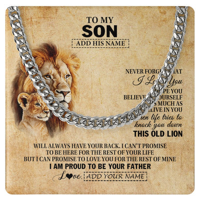 Cuban Link Chain Necklace Stainless Steel | 1 | Personalized To My Son Gifts From Dad Father Lion Necklace I Love You Son Birthday Gifts From Dad Graduation Christmas Customized Gift Box Message Card | siriusteestore.myshopify