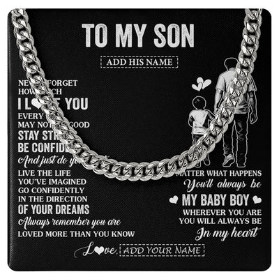 Cuban Link Chain Necklace Stainless Steel | 1 | Personalized To My Son Gifts From Dad Father Necklace Never Forget How Much I Love You Son Birthday Graduation Christmas Custom Gift Box Message Card | https://siriusteestore.