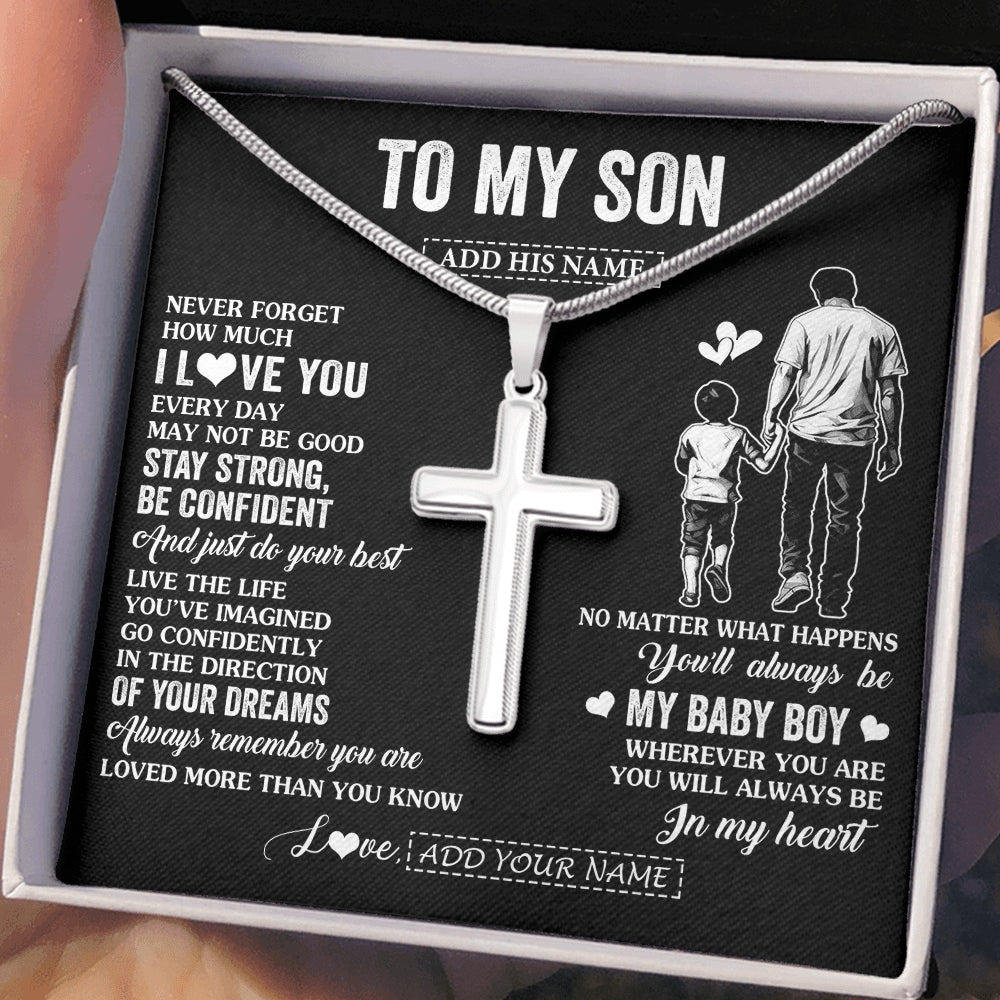 Stainless Cross Necklace Stainless Steel | 2 | Personalized To My Son Gifts From Dad Father Necklace Never Forget How Much I Love You Son Birthday Graduation Christmas Custom Gift Box Message Card | https://siriusteestore.