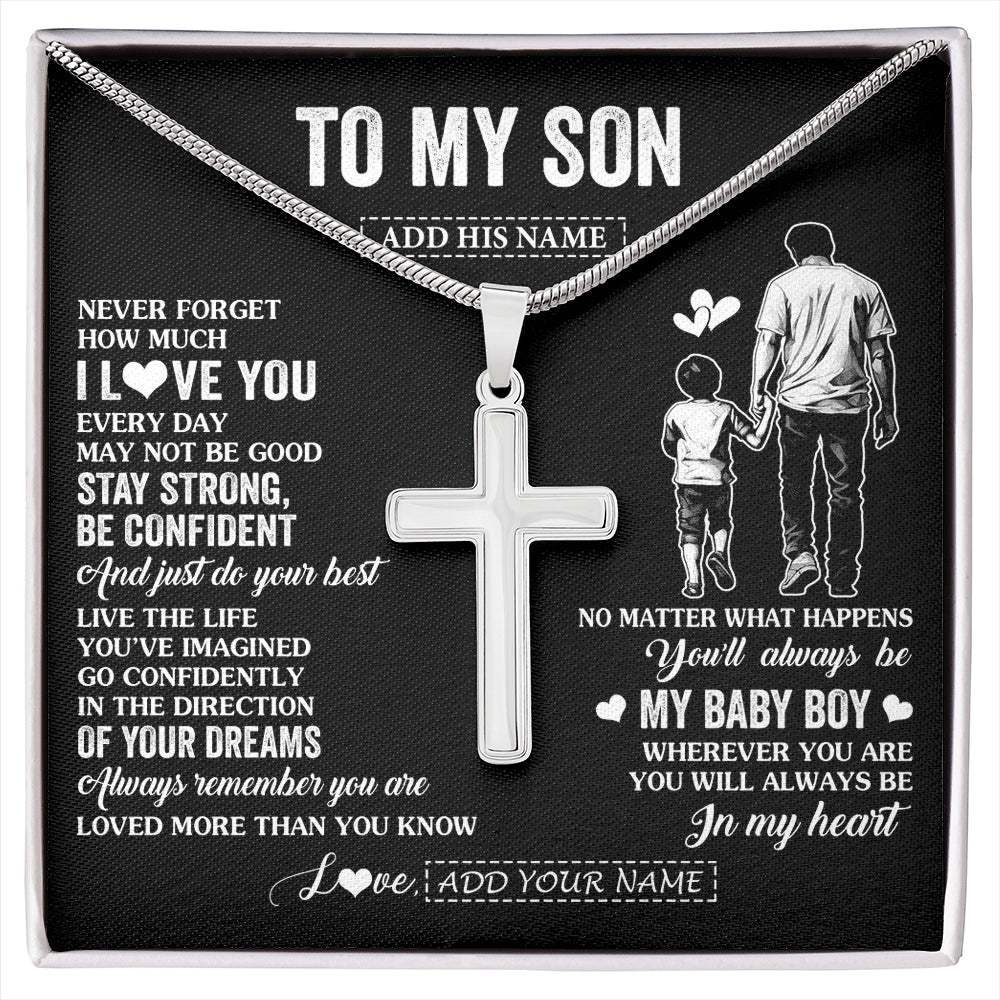 Stainless Cross Necklace Stainless Steel | 1 | Personalized To My Son Gifts From Dad Father Necklace Never Forget How Much I Love You Son Birthday Graduation Christmas Custom Gift Box Message Card | https://siriusteestore.