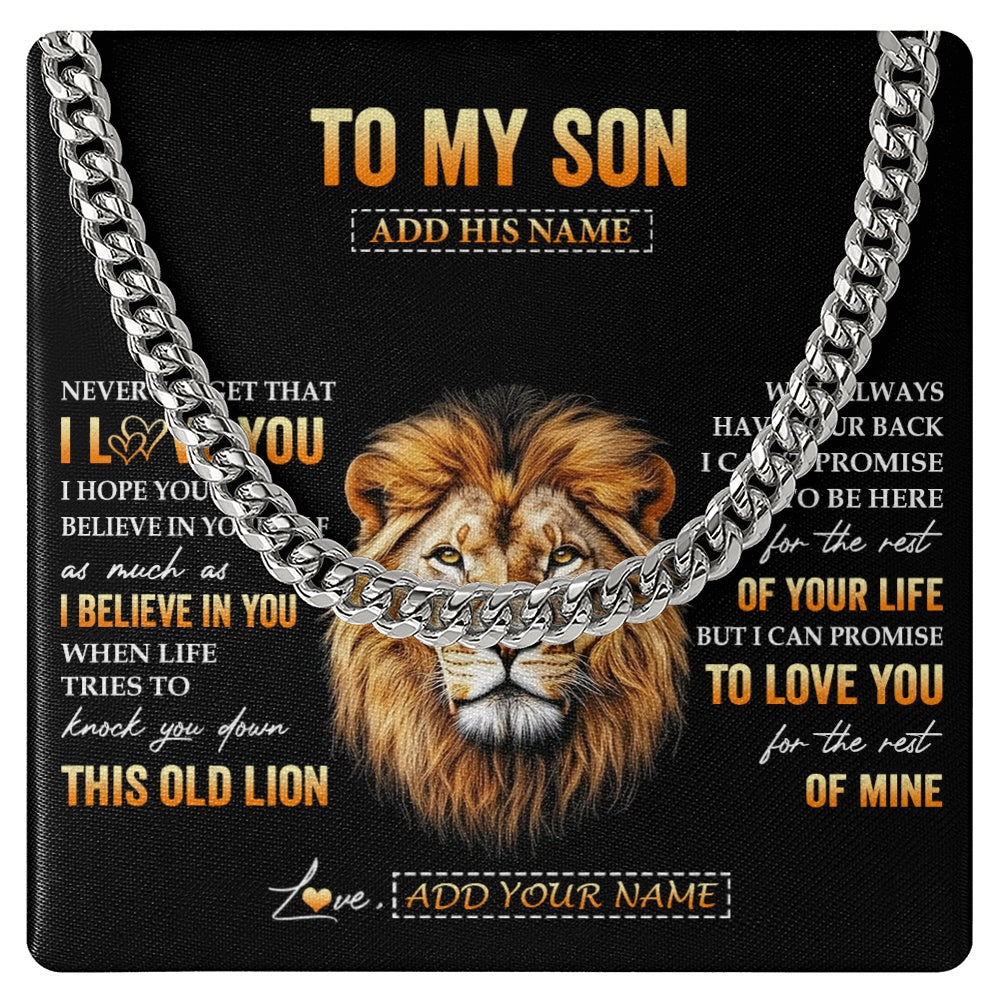 Cuban Link Chain Necklace Stainless Steel | 1 | Personalized To My Son Gifts From Dad Father Necklace Old Lion Love You Son Birthday Gifts Graduation Christmas Customized Gift Box Message Card | siriusteestore.myshopify