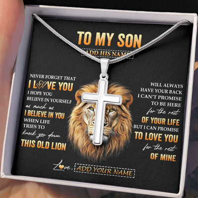 Stainless Cross Necklace Stainless Steel | 2 | Personalized To My Son Gifts From Dad Father Necklace Old Lion Love You Son Birthday Gifts Graduation Christmas Customized Gift Box Message Card | siriusteestore.myshopify