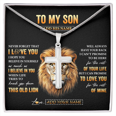 Stainless Cross Necklace Stainless Steel | 1 | Personalized To My Son Gifts From Dad Father Necklace Old Lion Love You Son Birthday Gifts Graduation Christmas Customized Gift Box Message Card | siriusteestore.myshopify