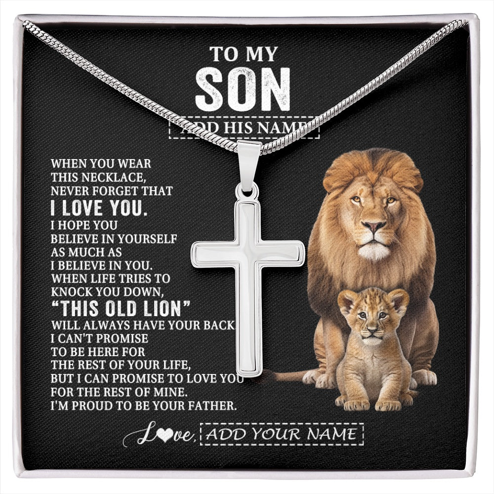 Stainless Cross Necklace Stainless Steel | 1 | Personalized To My Son Gifts From Dad Father Necklace This Old Lion Love You Son Birthday Gifts Graduation Christmas Customized Gift Box Message Card | https://siriusteestore.