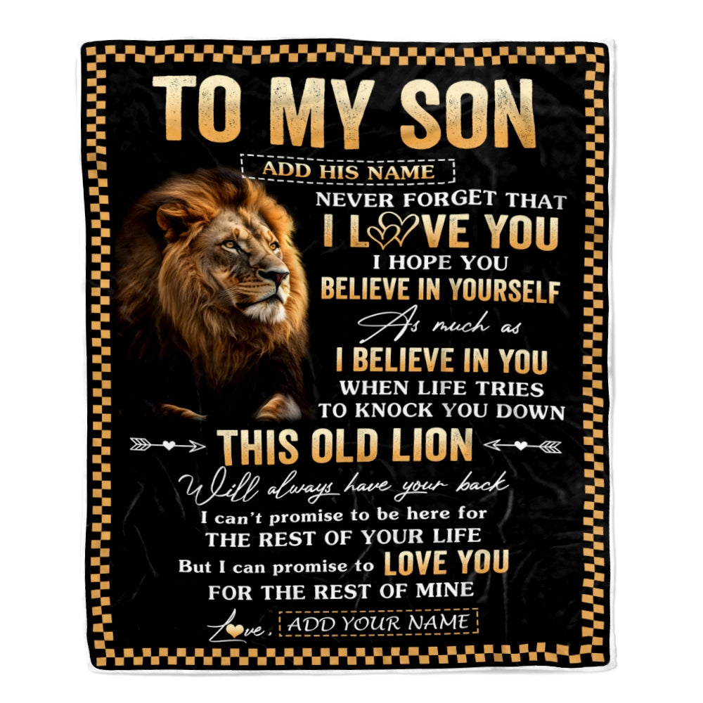 Personalized To My Son Gifts From Dad Mother Mom Father Blanket Old Lion Love You Son Birthday Gifts Graduation Christmas Customized Fleece Throw Blanket | siriusteestore