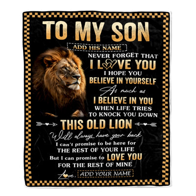 Personalized To My Son Gifts From Dad Mother Mom Father Blanket Old Lion Love You Son Birthday Gifts Graduation Christmas Customized Fleece Throw Blanket | siriusteestore