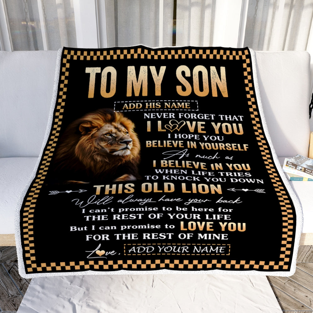 Personalized To My Son Gifts From Dad Mother Mom Father Blanket Old Lion Love You Son Birthday Gifts Graduation Christmas Customized Fleece Throw Blanket | siriusteestore