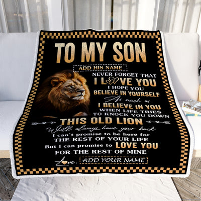 Personalized To My Son Gifts From Dad Mother Mom Father Blanket Old Lion Love You Son Birthday Gifts Graduation Christmas Customized Fleece Throw Blanket | siriusteestore