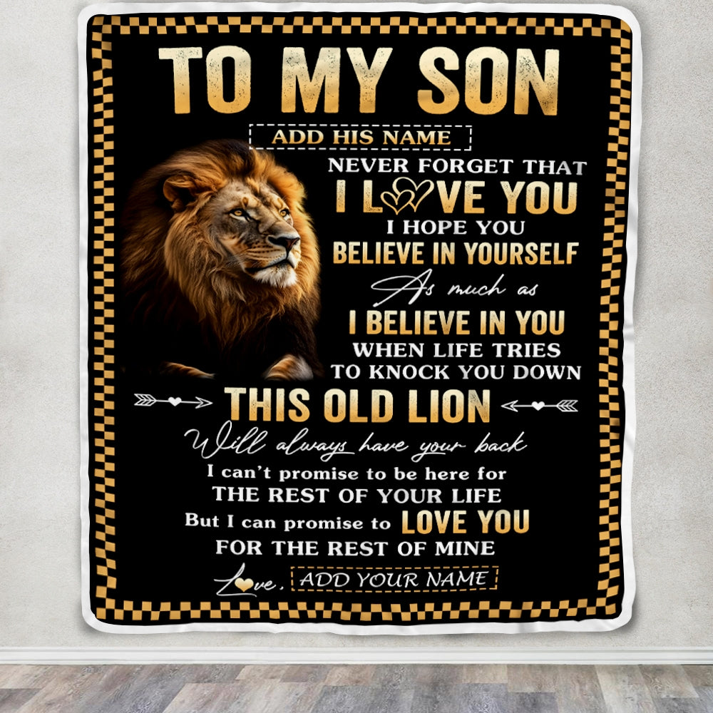 Personalized To My Son Gifts From Dad Mother Mom Father Blanket Old Lion Love You Son Birthday Gifts Graduation Christmas Customized Fleece Throw Blanket | siriusteestore