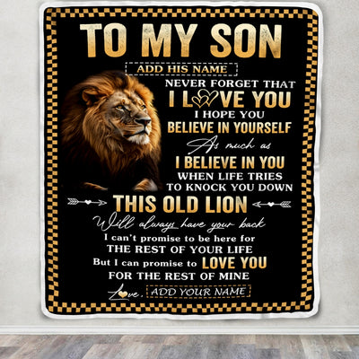 Personalized To My Son Gifts From Dad Mother Mom Father Blanket Old Lion Love You Son Birthday Gifts Graduation Christmas Customized Fleece Throw Blanket | siriusteestore