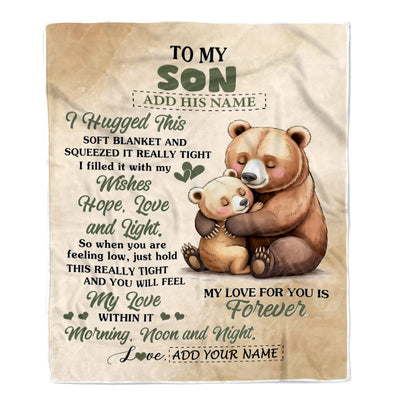 Personalized To My Son Gifts From Mom Dad Blanket Bear Letter I Hugged This Gifts For Son Birthday Graduation Christmas Custom Fleece Blanket | siriusteestore