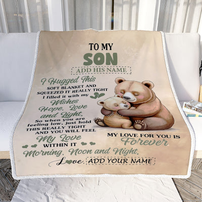 Personalized To My Son Gifts From Mom Dad Blanket Bear Letter I Hugged This Gifts For Son Birthday Graduation Christmas Custom Fleece Blanket | siriusteestore