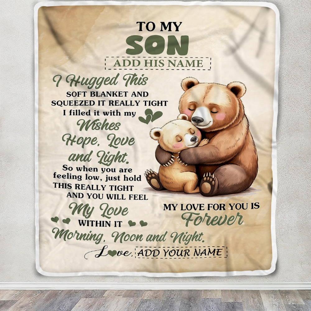 Personalized To My Son Gifts From Mom Dad Blanket Bear Letter I Hugged This Gifts For Son Birthday Graduation Christmas Custom Fleece Blanket | siriusteestore