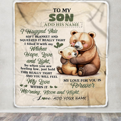 Personalized To My Son Gifts From Mom Dad Blanket Bear Letter I Hugged This Gifts For Son Birthday Graduation Christmas Custom Fleece Blanket | siriusteestore