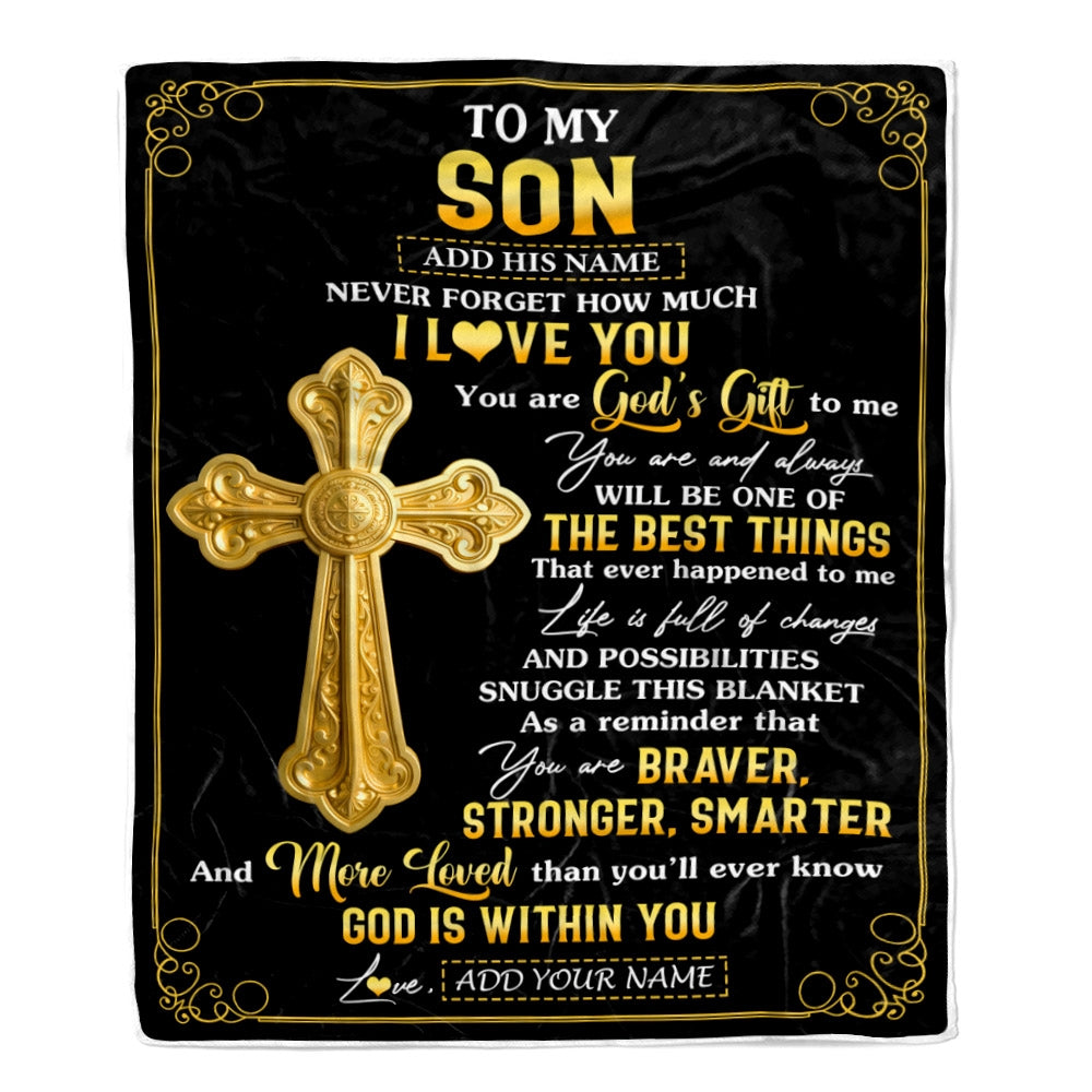 Personalized To My Son Gifts From Mom Dad Blanket Christian God Is With You Gifts For Son Birthday Present Graduation Christmas Custom Fleece Throw Blanket | siriusteestore
