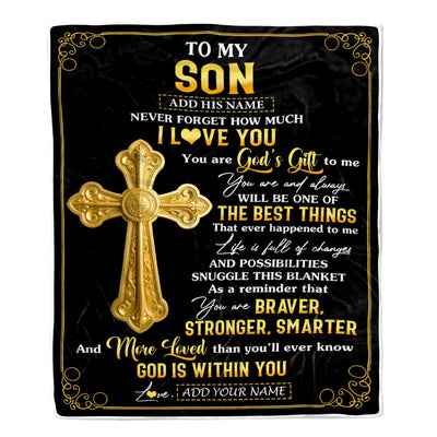 Personalized To My Son Gifts From Mom Dad Blanket Christian God Is With You Gifts For Son Birthday Present Graduation Christmas Custom Fleece Throw Blanket | siriusteestore