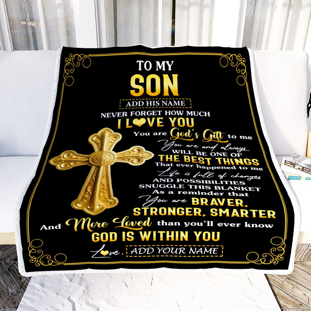 Personalized To My Son Gifts From Mom Dad Blanket Christian God Is With You Gifts For Son Birthday Present Graduation Christmas Custom Fleece Throw Blanket | siriusteestore