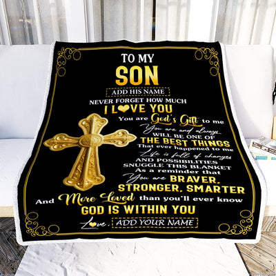 Personalized To My Son Gifts From Mom Dad Blanket Christian God Is With You Gifts For Son Birthday Present Graduation Christmas Custom Fleece Throw Blanket | siriusteestore