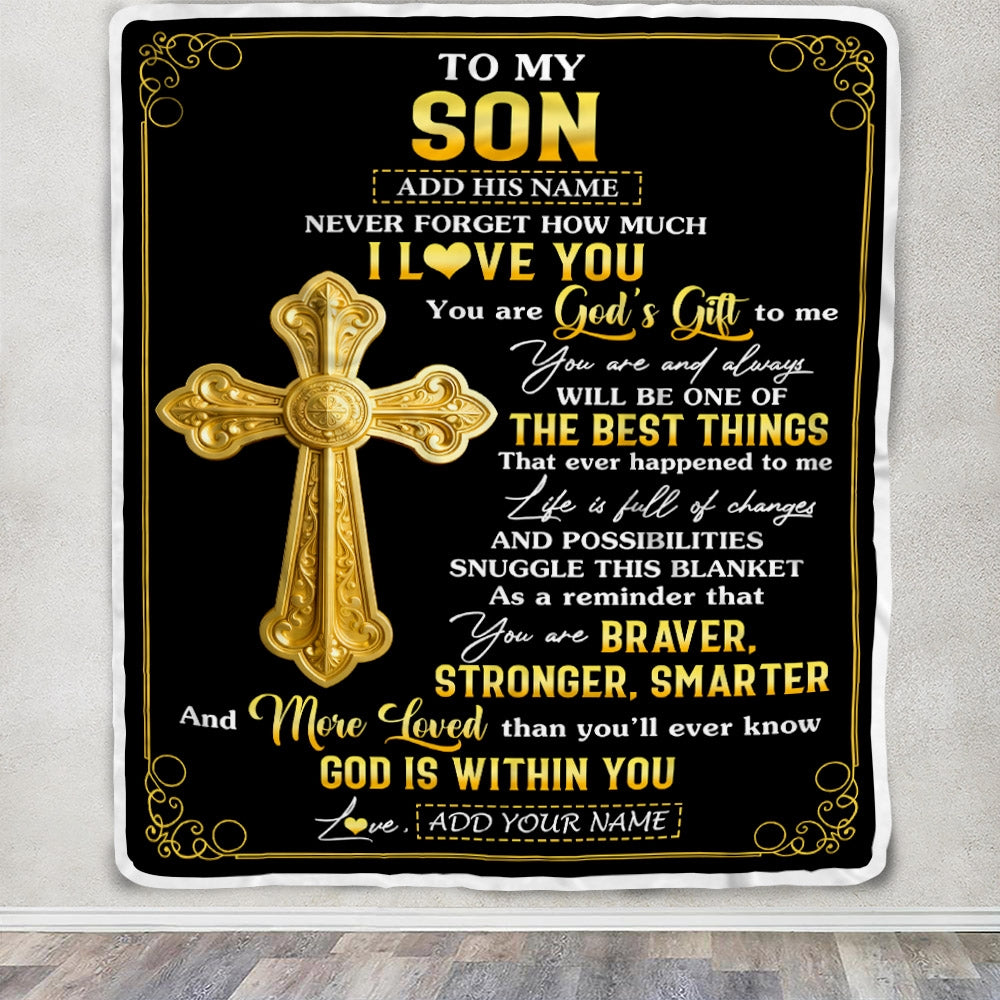 Personalized To My Son Gifts From Mom Dad Blanket Christian God Is With You Gifts For Son Birthday Present Graduation Christmas Custom Fleece Throw Blanket | siriusteestore