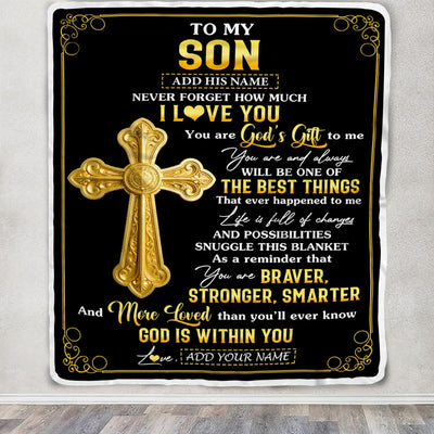 Personalized To My Son Gifts From Mom Dad Blanket Christian God Is With You Gifts For Son Birthday Present Graduation Christmas Custom Fleece Throw Blanket | siriusteestore