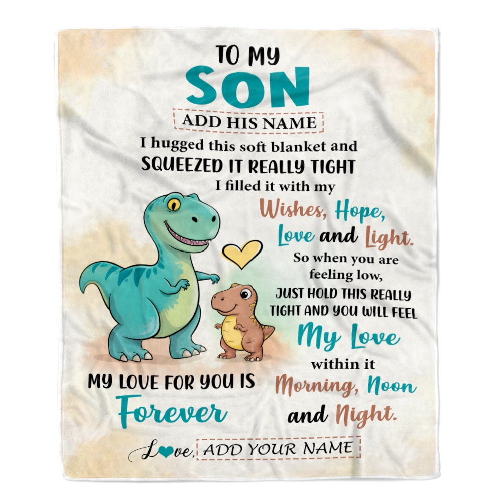 Personalized To My Son Gifts From Mom Dad Blanket Dinosaur Letter I Hugged This Gifts For Son Birthday Graduation Christmas Fleece Blanket | siriusteestore
