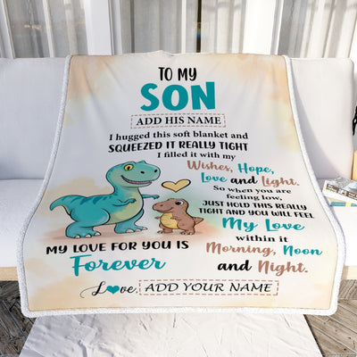 Personalized To My Son Gifts From Mom Dad Blanket Dinosaur Letter I Hugged This Gifts For Son Birthday Graduation Christmas Fleece Blanket | siriusteestore