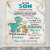 Personalized To My Son Gifts From Mom Dad Blanket Dinosaur Letter I Hugged This Gifts For Son Birthday Graduation Christmas Fleece Blanket | siriusteestore