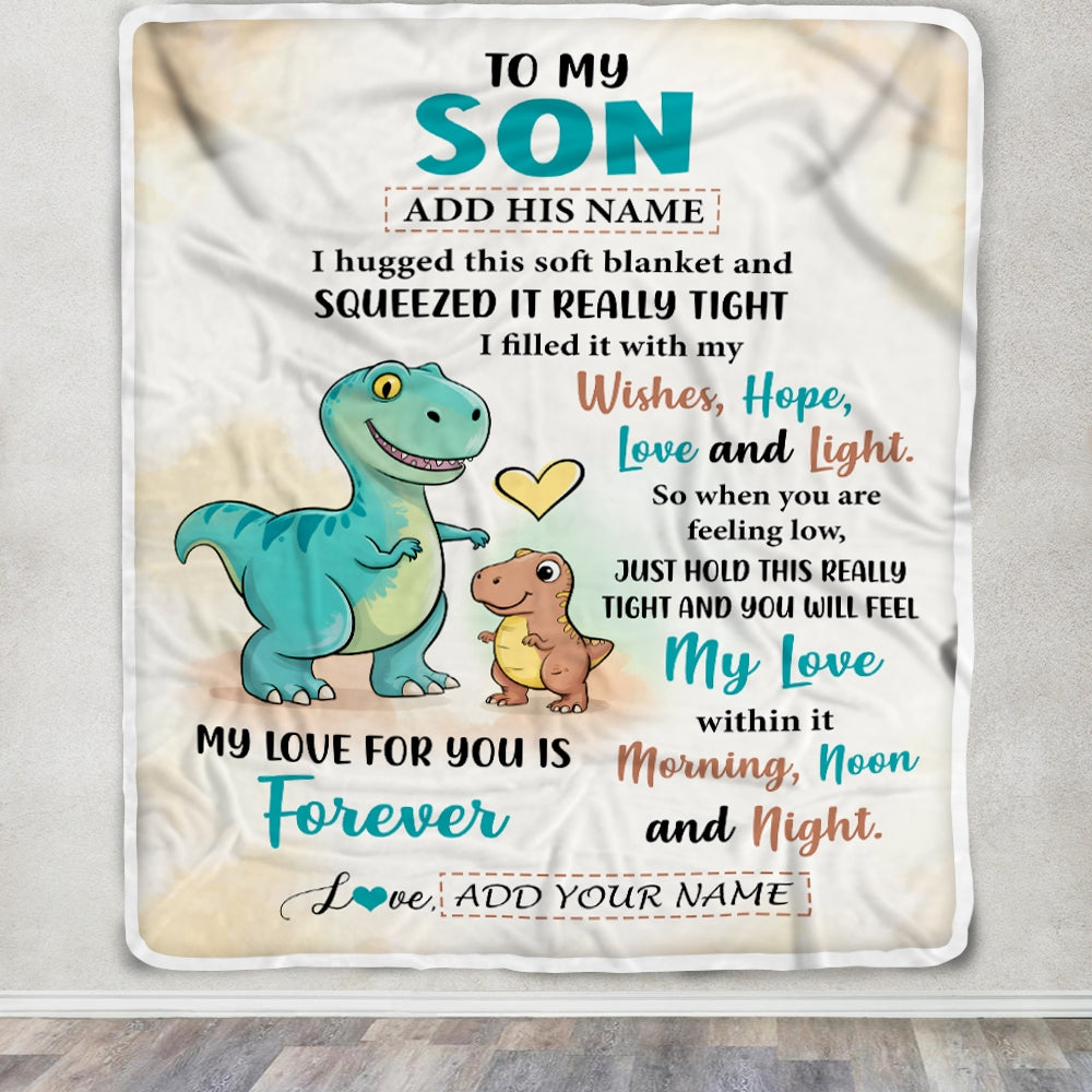 Personalized To My Son Gifts From Mom Dad Blanket Dinosaur Letter I Hugged This Gifts For Son Birthday Graduation Christmas Fleece Blanket | siriusteestore