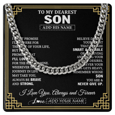 Cuban Link Chain Necklace Stainless Steel | 1 | Personalized To My Son Gifts From Mom Dad Father Cross Necklace Never Give Up Inspirational Gift For Son Graduation Christmas Custom Gift Box Message Card | https://siriusteestore.