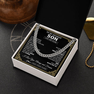 Cuban Link Chain Necklace Stainless Steel | 2 | Personalized To My Son Gifts From Mom Dad Father Cross Necklace Never Give Up Inspirational Gift For Son Graduation Christmas Custom Gift Box Message Card | https://siriusteestore.
