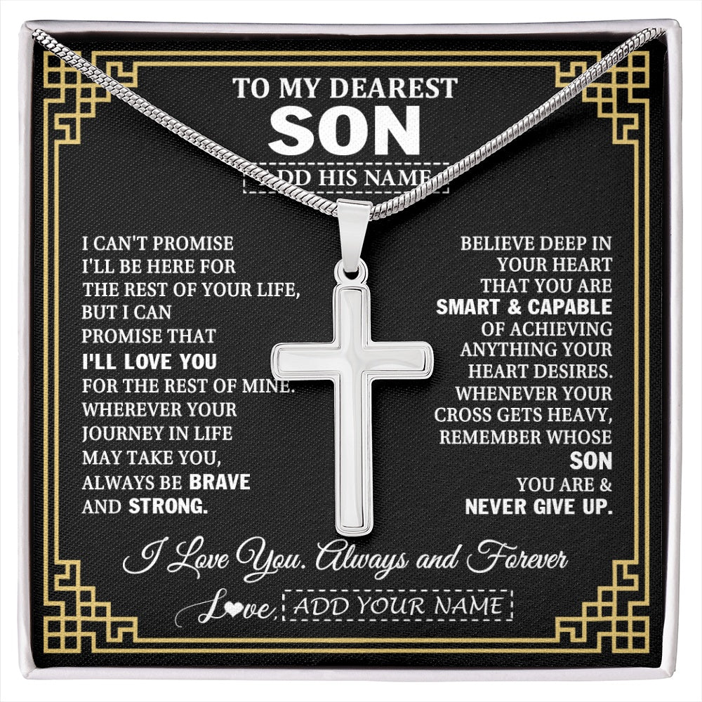 Stainless Cross Necklace Stainless Steel | 1 | Personalized To My Son Gifts From Mom Dad Father Cross Necklace Never Give Up Inspirational Gift For Son Graduation Christmas Custom Gift Box Message Card | https://siriusteestore.