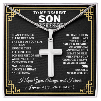 Stainless Cross Necklace Stainless Steel | 1 | Personalized To My Son Gifts From Mom Dad Father Cross Necklace Never Give Up Inspirational Gift For Son Graduation Christmas Custom Gift Box Message Card | https://siriusteestore.