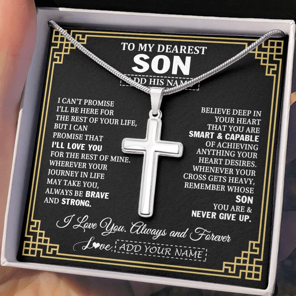 Stainless Cross Necklace Stainless Steel | 2 | Personalized To My Son Gifts From Mom Dad Father Cross Necklace Never Give Up Inspirational Gift For Son Graduation Christmas Custom Gift Box Message Card | https://siriusteestore.