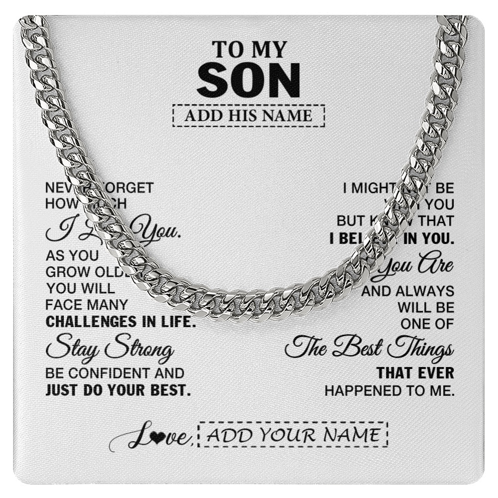 Cuban Link Chain Necklace Stainless Steel | 1 | Personalized To My Son Gifts From Mom Dad Father Necklace I Love You Thoughtful Keepsake Gift For Son Graduation Christmas Custom Gift Box Message Card | https://siriusteestore.