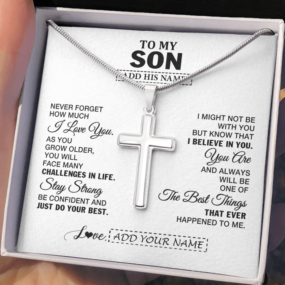 Stainless Cross Necklace Stainless Steel | 2 | Personalized To My Son Gifts From Mom Dad Father Necklace I Love You Thoughtful Keepsake Gift For Son Graduation Christmas Custom Gift Box Message Card | https://siriusteestore.