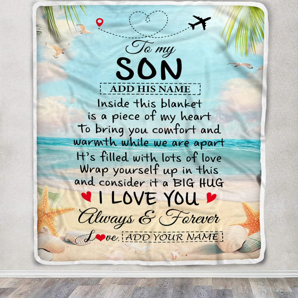 Personalized To My Son Gifts From Mom Dad Mother Blanket Beach I Love You Birthday Gifts Graduation For Son Christmas Customized Fleece Blanket | siriusteestore