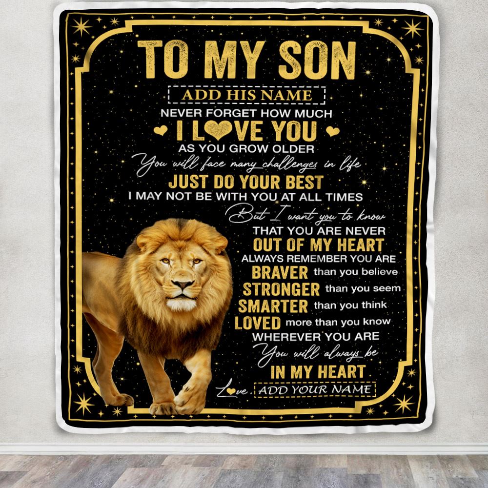 Personalized To My Son Gifts From Mom Dad Mother Blanket Lion I Love You Graduation Birthday Gifts For Son Christmas Customized Fleece Throw Blanket | siriusteestore