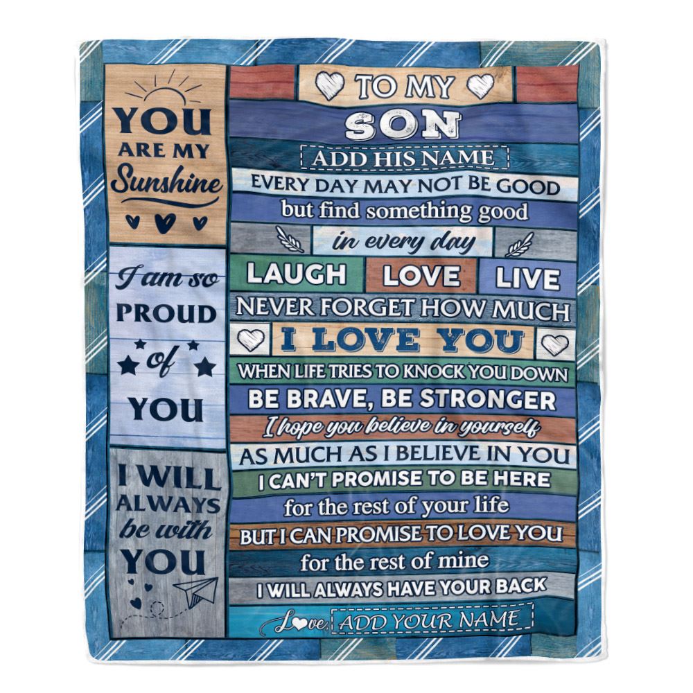Personalized To My Son Gifts From Mom Dad Mother Blanket Wood I Love You Birthday Graduation Gifts For Son Christmas Customized Fleece Throw Blanket | siriusteestore
