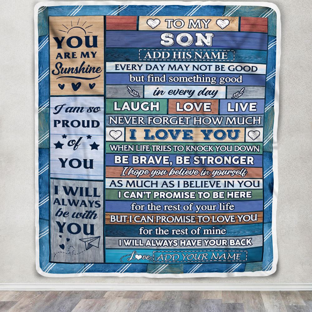 Personalized To My Son Gifts From Mom Dad Mother Blanket Wood I Love You Birthday Graduation Gifts For Son Christmas Customized Fleece Throw Blanket | siriusteestore