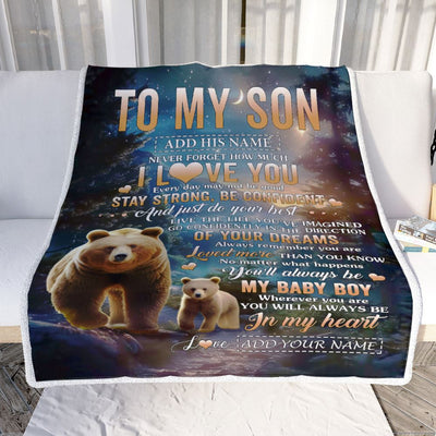 Personalized To My Son Gifts From Mom Dad Mother Father Blanket Bear Never Forget How Much I Love You Son Birthday Graduation Christmas Fleece Throw Blanket | siriusteestore