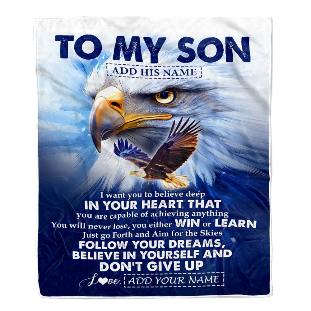 Personalized To My Son Gifts From Mom Dad Mother Father Blanket Don't Give Up Eagle Gifts For Son Birthday Graduation Christmas Customized Fleece Blanket | siriusteestore