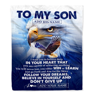 Personalized To My Son Gifts From Mom Dad Mother Father Blanket Don't Give Up Eagle Gifts For Son Birthday Graduation Christmas Customized Fleece Blanket | siriusteestore