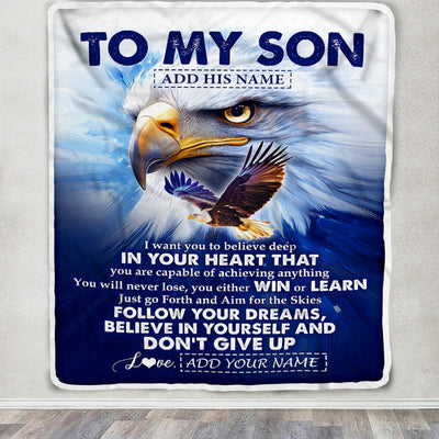 Personalized To My Son Gifts From Mom Dad Mother Father Blanket Don't Give Up Eagle Gifts For Son Birthday Graduation Christmas Customized Fleece Blanket | siriusteestore