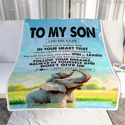 Personalized To My Son Gifts From Mom Dad Mother Father Blanket Don't Give Up Elephant Gifts For Son Birthday Graduation Christmas Custom Fleece Blanket | siriusteestore
