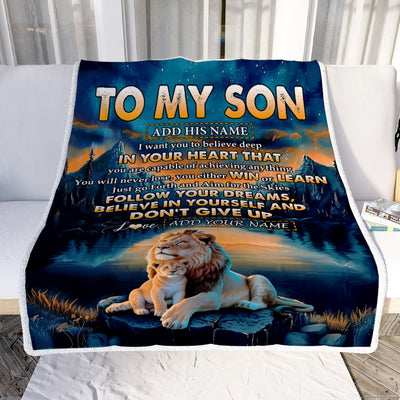 Personalized To My Son Gifts From Mom Dad Mother Father Blanket Don't Give Up Lion Gifts For Son Birthday Graduation Christmas Customized Fleece Throw Blanket | siriusteestore