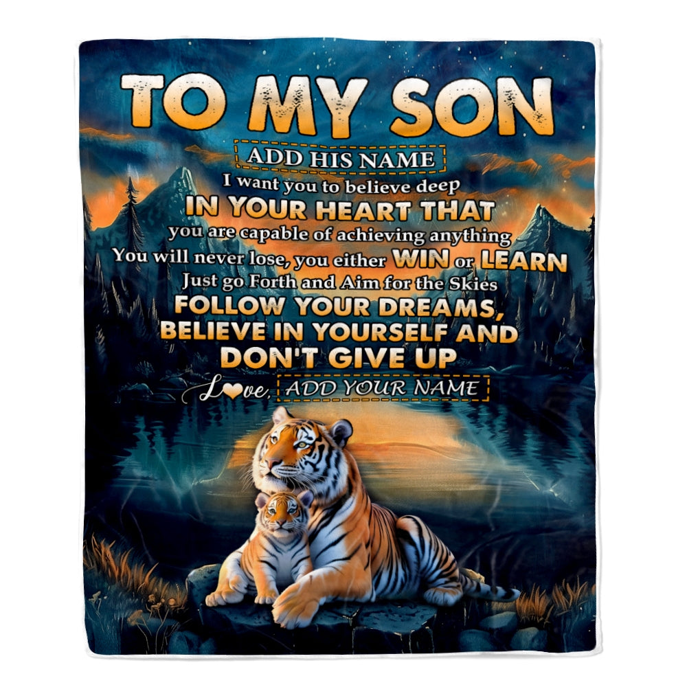 Personalized To My Son Gifts From Mom Dad Mother Father Blanket Don't Give Up Tiger Gifts For Son Birthday Graduation Christmas Customized Fleece Blanket | siriusteestore