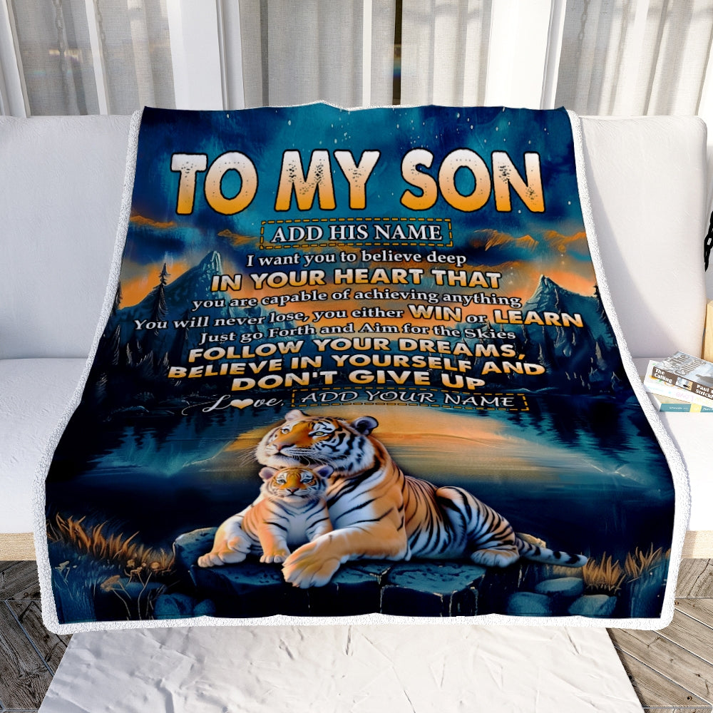 Personalized To My Son Gifts From Mom Dad Mother Father Blanket Don't Give Up Tiger Gifts For Son Birthday Graduation Christmas Customized Fleece Blanket | siriusteestore