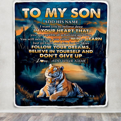 Personalized To My Son Gifts From Mom Dad Mother Father Blanket Don't Give Up Tiger Gifts For Son Birthday Graduation Christmas Customized Fleece Blanket | siriusteestore
